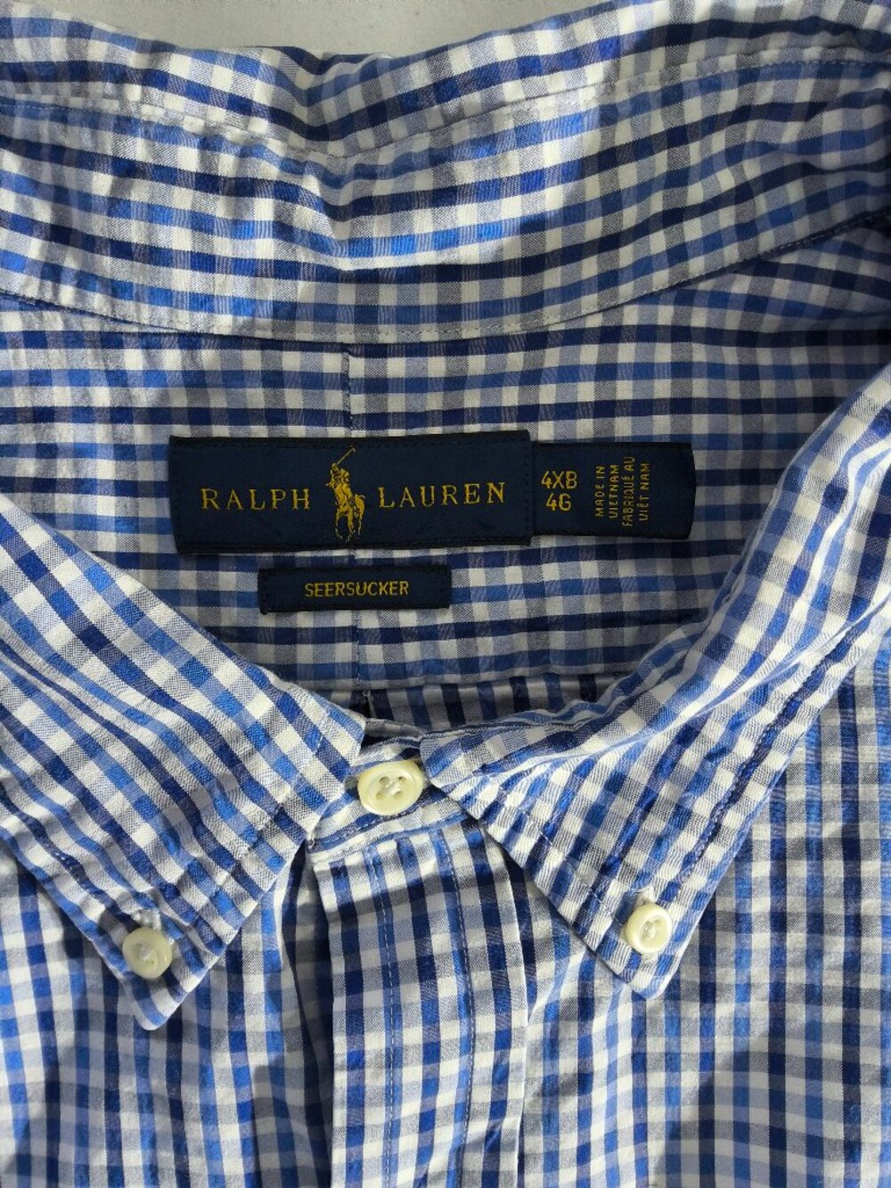 Ralph Lauren Mens 4XB blue white cotton Seersucker Button Up shirt
